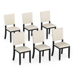 Gymax 2 Pack Wooden Upholstered Dining Chairs With Soft Padded Seat in Beige - thumbnail 3