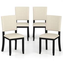 Gymax 2 Pack Wooden Upholstered Dining Chairs With Soft Padded Seat in Beige - thumbnail 2