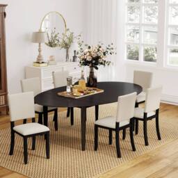 Gymax 2 Pack Wooden Upholstered Dining Chairs With Soft Padded Seat in Beige - thumbnail 9
