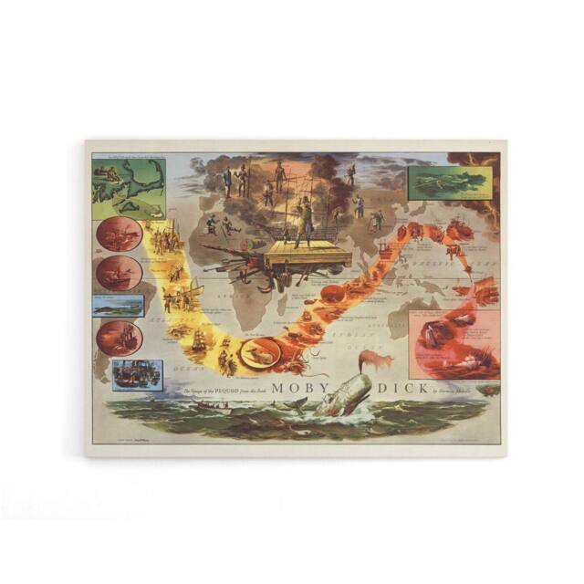 "Artery8 Map Everett 1956 Melville Moby Dick Canvas Wall Art Print - Size: W18"" x H24""" - image 1