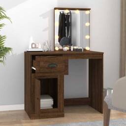 Berkfield Home White Dressing Table with LED Brown Oak 90x50x132.5 cm Engineered Wood