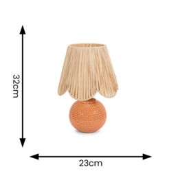 ValueLights Sebby Ceramic Globe Textured Table Lamp with Raffia Lamp Shade in Orange - thumbnail 5