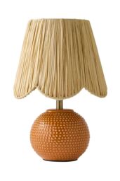 ValueLights Sebby Ceramic Globe Textured Table Lamp with Raffia Lamp Shade in Orange - thumbnail 6