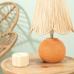 ValueLights Sebby Ceramic Globe Textured Table Lamp with Raffia Lamp Shade in Orange - thumbnail 4