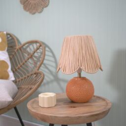 ValueLights Sebby Ceramic Globe Textured Table Lamp with Raffia Lamp Shade in Orange - thumbnail 2