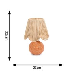 ValueLights Sebby Ceramic Globe Textured Table Lamp with Raffia Lamp Shade in Orange - thumbnail 7