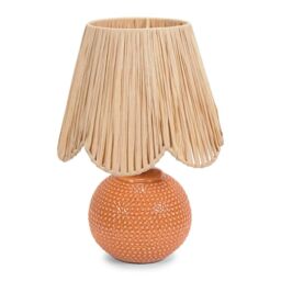 ValueLights Sebby Ceramic Globe Textured Table Lamp with Raffia Lamp Shade in Orange - thumbnail 3