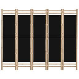 Berkfield Home Folding 5-Panel Room Divider 200 cm Bamboo & Canvas in Black - thumbnail 4
