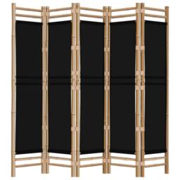 Berkfield Home Folding 5-Panel Room Divider 200 cm Bamboo & Canvas in Black - thumbnail 5