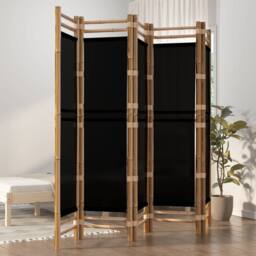Berkfield Home Folding 5-Panel Room Divider 200 cm Bamboo & Canvas in Black - thumbnail 2