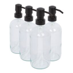 Harbour Housewares 500ml Glass Soap Dispensers - 4x Refillable Hand Wash Bottle with Pump in Clear - thumbnail 1