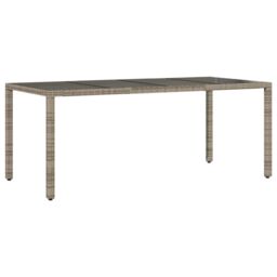 Berkfield Home Garden Table with Glass Top Grey 190x90x75 cm Poly Rattan - Size: 190 x 90 x 75 cm - thumbnail 2