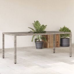 Berkfield Home Garden Table with Glass Top Grey 190x90x75 cm Poly Rattan - Size: 190 x 90 x 75 cm - thumbnail 1