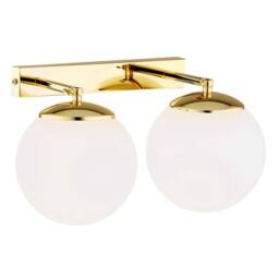Netlighting Satelite Plus Outdoor Twin Globe Wall Lamp Opal Matt Brass Steel IP44 in Gold