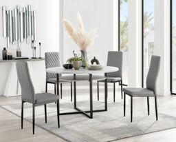 FurnitureboxUK Adley Grey Concrete Effect & Black Round Dining Table with Shelf & 4 Faux Leather Milan Dining Chairs - thumbnail 1