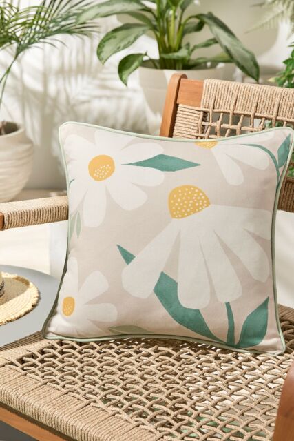 Fusion 'Daisy' Soft Touch Daisy Print Velvet Filled Cushion in Natural - Size: 43 cm x 43 cm - image 1