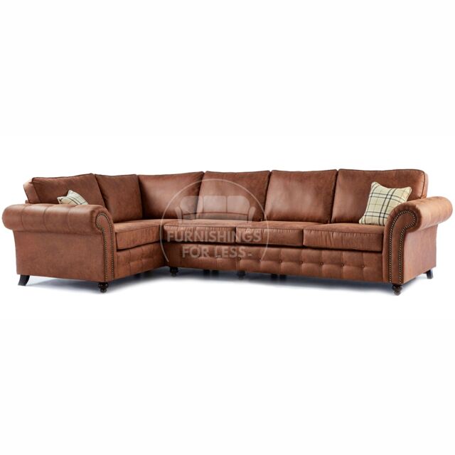 Furnishings For Less UK Oakland Tan Chesterfield 5 Seater L Shape Large Corner Sofa - image 1