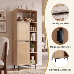 VOGREX 5 Cube Rattan Door Storage Cabinet Open Top Metal Legs in Beige - thumbnail 4
