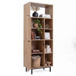 VOGREX 5 Cube Rattan Door Storage Cabinet Open Top Metal Legs in Beige - thumbnail 3