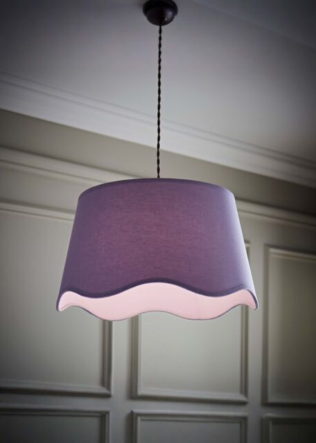 ValueLights Mabel Linen Large 30cm Scallop Edge with Trim Lamp Shade with Bulb in Lilac - image 1