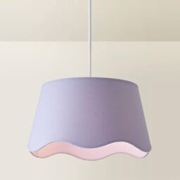 ValueLights Mabel Linen Large 30cm Scallop Edge with Trim Lamp Shade with Bulb in Lilac - thumbnail 3