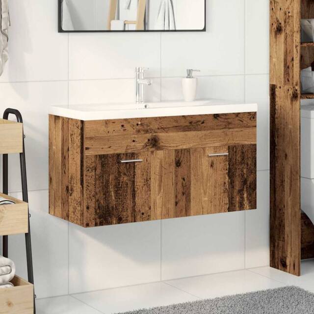 Berkfield Home Sink Cabinet with Built-in Basin Old Wood Engineered Wood in Brown - image 1