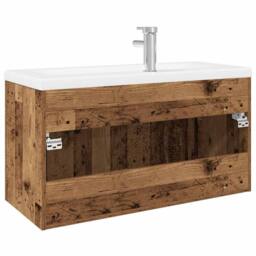 Berkfield Home Sink Cabinet with Built-in Basin Old Wood Engineered Wood in Brown - thumbnail 8