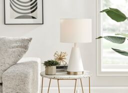 FurnitureboxUK Zoe Energy Efficient Conical Metal Table Lamp Light With Fabric Shade (Including Bulb) in White - thumbnail 2