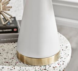 FurnitureboxUK Zoe Energy Efficient Conical Metal Table Lamp Light With Fabric Shade (Including Bulb) in White - thumbnail 4