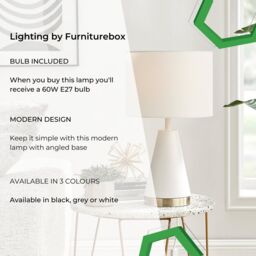 FurnitureboxUK Zoe Energy Efficient Conical Metal Table Lamp Light With Fabric Shade (Including Bulb) in White - thumbnail 5