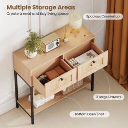 Costway 80CM Boho Console Table Modern Wooden Entryway Table w/2 Drawers in Natural - thumbnail 6