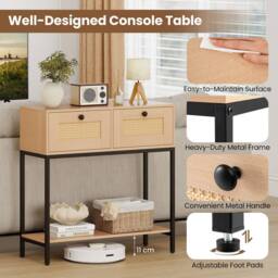 Costway 80CM Boho Console Table Modern Wooden Entryway Table w/2 Drawers in Natural - thumbnail 9