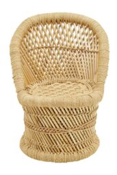Orsina Comfortable Natural & Grey Chair & Stool, Handwoven Rattan Design Armchair, Bamboo Chair in Beige - thumbnail 4