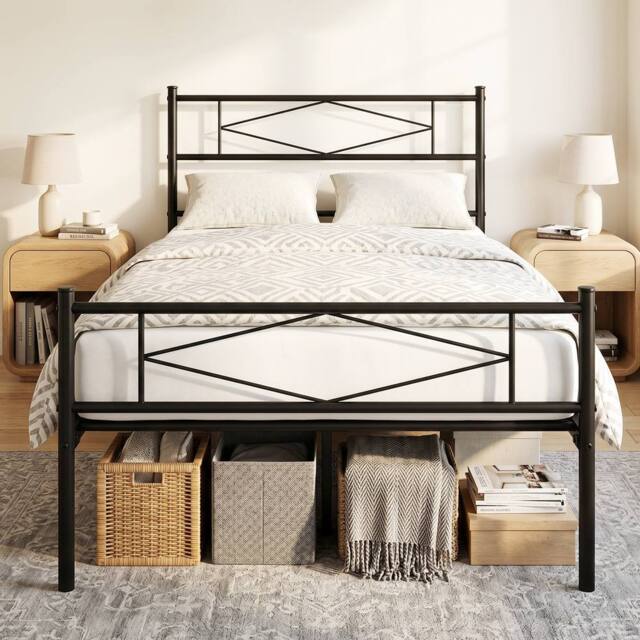 HOMCOM 3ft Single Bed Frame with Steel Slat Support, Noise-Free, Black - image 1
