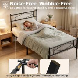 HOMCOM 3ft Single Bed Frame with Steel Slat Support, Noise-Free, Black - thumbnail 4