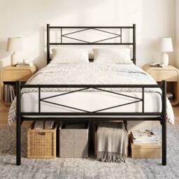 HOMCOM 3ft Single Bed Frame with Steel Slat Support, Noise-Free, Black - thumbnail 1