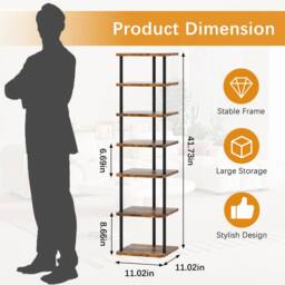 Huhote 7-Tier Narrow Shoe Rack with Metal Frame Shoe Stand Small Spaces in Brown - thumbnail 4