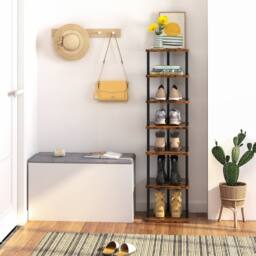 Huhote 7-Tier Narrow Shoe Rack with Metal Frame Shoe Stand Small Spaces in Brown - thumbnail 2
