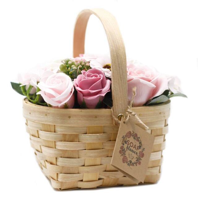 Serenityy Large Pink Soap Flower Bouquet in Wicker Basket - image 1