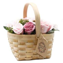 Serenityy Large Pink Soap Flower Bouquet in Wicker Basket