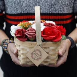 Serenityy Large Pink Soap Flower Bouquet in Wicker Basket - thumbnail 2