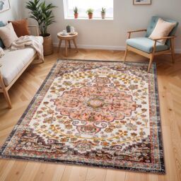 Livabliss Ankara - Vintage Pink Yellow Traditional Boho Living Dining Bedroom Rug in Red - Size: 160 cm x 215 cm - thumbnail 9