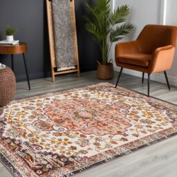 Livabliss Ankara - Vintage Pink Yellow Traditional Boho Living Dining Bedroom Rug in Red - Size: 160 cm x 215 cm - thumbnail 8