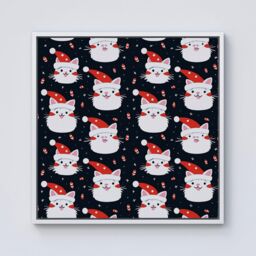 Warren Reed - Designer Cute Cats Wearing Santa Claus Hats Framed Canvas in Off-White - Size: w10 inch x h10 inch - thumbnail 1