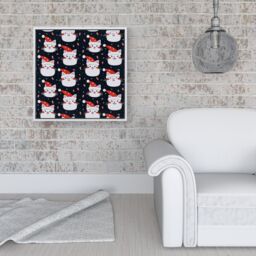 Warren Reed - Designer Cute Cats Wearing Santa Claus Hats Framed Canvas in Off-White - Size: w10 inch x h10 inch - thumbnail 2