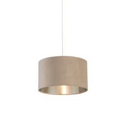 Lighting Collection Taupe Velvet Drum Shade Silver Inner D38Cm Lamp Shade - thumbnail 2