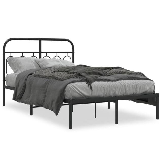 Berkfield Home Metal Bed Frame without Mattress with Headboard Black 120x200cm - Size: Small Double - image 1