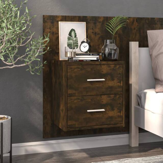 Berkfield Home Suitable Wall-mounted Bedside Cabinets 2 pcs Smoked Oak in Brown - image 1