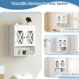 Gymax Bathroom Cabinet Wall Mounted Medicine Cabinet With Adjustable Shelf in White - thumbnail 9