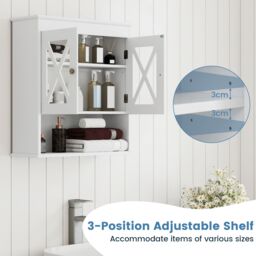 Gymax Bathroom Cabinet Wall Mounted Medicine Cabinet With Adjustable Shelf in White - thumbnail 8